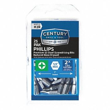 CENTURY DRILL AND TOOL Phillips Drywall Screwdriver Bit 2R 25Pk, 42ZH41