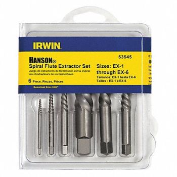 IRWIN HANSON Screw Extractor Set HCS Clamshell PK6, 436A70