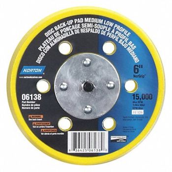 NORTON Low Pro Hook/Loop Disc Backup Pd 6in Dia, 436G33