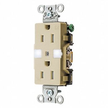 HUBBELL Receptacle 2 Poles 3 Wires 0.5 HP Ivory, 437K34