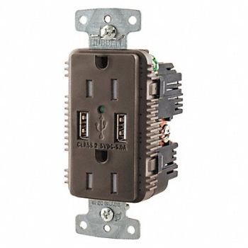 HUBBELL USB Charger Receptacle 2 Ports 2 Poles, 437K36