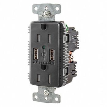 HUBBELL USB Charger Receptacle 2 Ports 2 Poles, 437K37