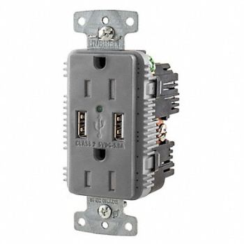 HUBBELL USB Charger Receptacle 2 Ports 2 Poles, 437K38