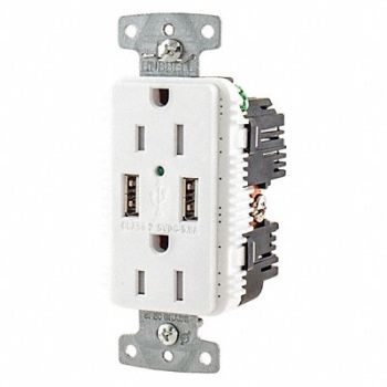 HUBBELL USB Charger Receptacle 2 Ports 2 Poles, 437K40