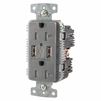 HUBBELL USB Charger Receptacle 2 Ports 2 Poles, 437K43