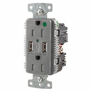HUBBELL USB Charger Receptacle 2 Ports 2 Poles, 437K48