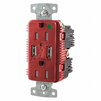 HUBBELL USB Charger Receptacle 2 Ports 2 Poles, 437K50