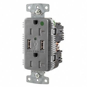 HUBBELL USB Charger Receptacle 2 Ports 2 Poles, 437K54