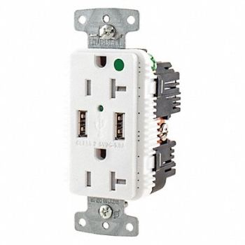 HUBBELL USB Charger Receptacle 2 Ports 2 Poles, 437K57