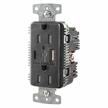 HUBBELL USB Charger Receptacle 2 Ports 2 Poles, 437K61