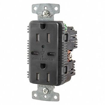 HUBBELL USB Charger Receptacle 2 Ports 2 Poles, 437K85