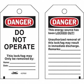 CONDOR Lockout Tag Rectangle 5-3/4 H 3 W PK25, 437R09