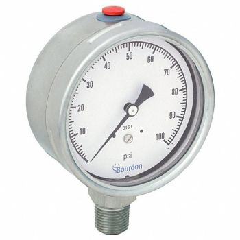 BOURDON Pressure Gauge Silver 0 to 100 psi Range, 437U71