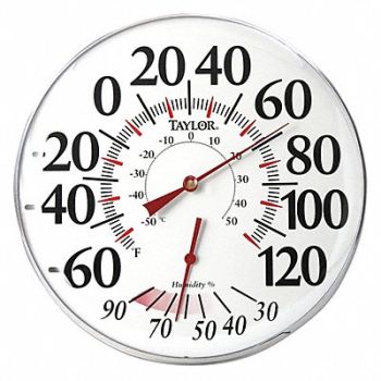 TAYLOR Dial Thermometer with Humidity 12 in., 43CN58