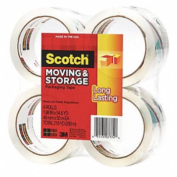 SCOTCH Packaging Tape Acrylic Clear PK4, 43FZ46
