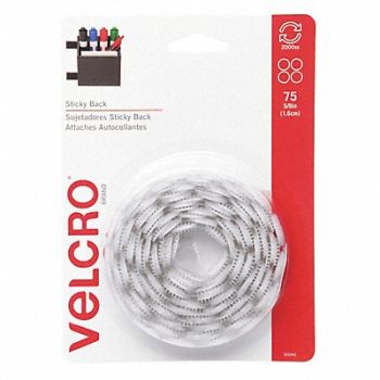 VELCRO BRAND Sticky Back Dot White PK75, 43GA82