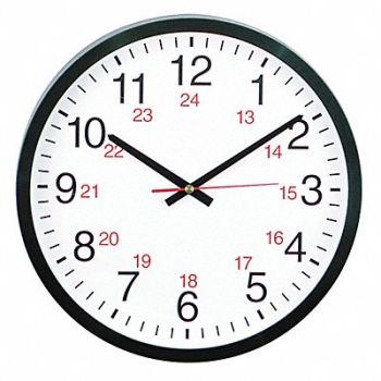 UNIVERSAL Round Wall Clock 24hr. Black 12.5, 43KN85