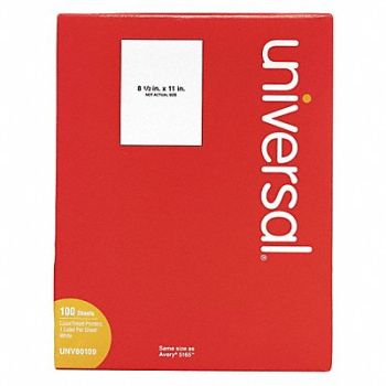 UNIVERSAL Permanent Label 8.5x11 White PK100, 43KR79