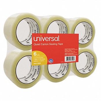 UNIVERSAL Quiet Tape Box Sealng Tape 48mmx100m PK6, 43KR89