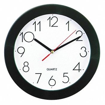 UNIVERSAL Round Wall Clock Black 9-3/4, 43KR95