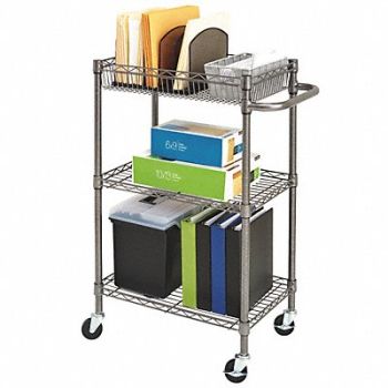 ALERA Three Tier Wire Rolling Cart 28x16x39, 43RL12