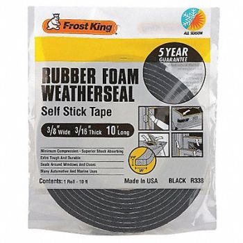 FROST KING H3681 3/16 ThickRubber Foam Tape 3/8 x10 ft., 43Y812
