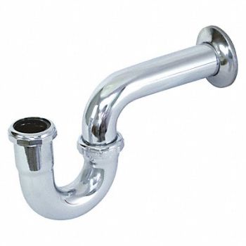 GRAINGER APPROVED Brass Chrome P-Trap w Flange White Drain, 444J28