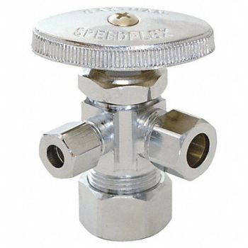 GRAINGER APPROVED Supply Stop 3-Way 5/8 Inlet 3/8 x1/4 Out, 447N24