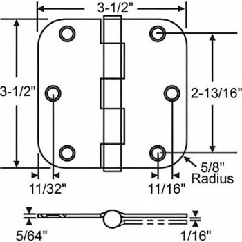 GRAINGER APPROVED Butt Hinge Steel Satin Nickel PR, 448R89