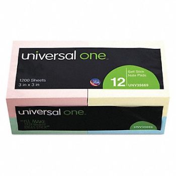UNIVERSAL ONE Note Self Stick 3 x3 Assrtd PK12, 44PG68