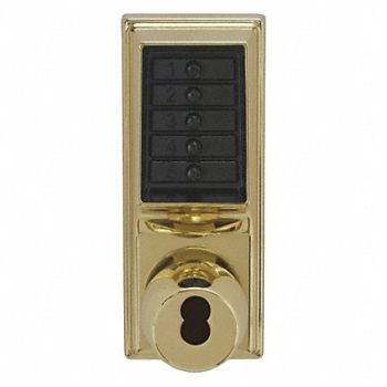 KABA SIMPLEX Push Button Lockset Bright Brass Knob, 44ZY53