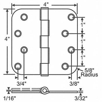 GRAINGER APPROVED Butt Hinge Steel 125.0 lb Load Cap. PR, 451J37