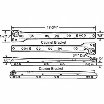 GRAINGER APPROVED Drawer Slide 18 L Painted, 451J93