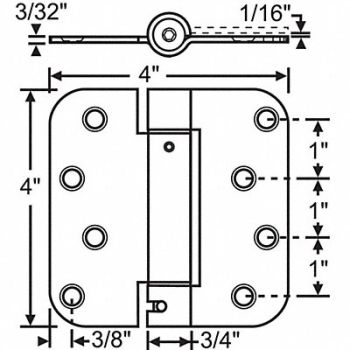GRAINGER APPROVED Butt Hinge Steel 125.0 lb Load Cap., 451K09