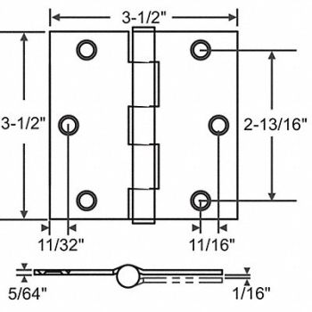 GRAINGER APPROVED Butt Hinge Steel 100.0 lb Load Cap. PR, 451K11