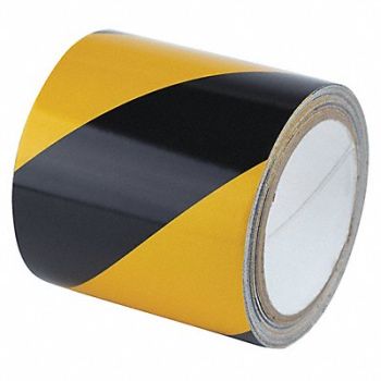 GRAINGER APPROVED Floor Tape Black/Yellow 4 inx30 ft Roll, 452D58