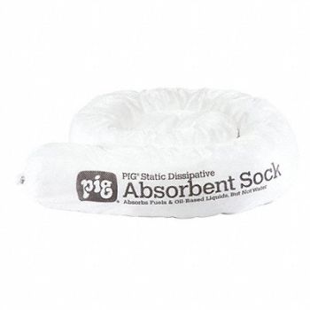 PIG Absorbent Sock White 3 Dia PK12, 452L89