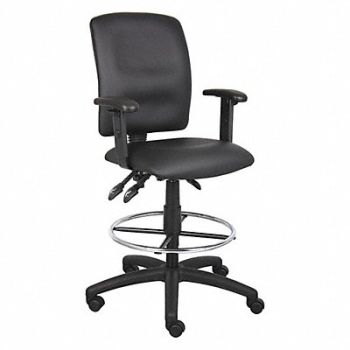GRAINGER APPROVED Drafting Chair Adj. Arms Leather Seat, 452R14
