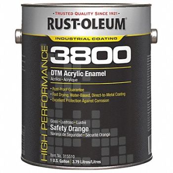 RUST-OLEUM J6597 Acrylic Enamel Coating SafetyOrange 1gal, 454H27
