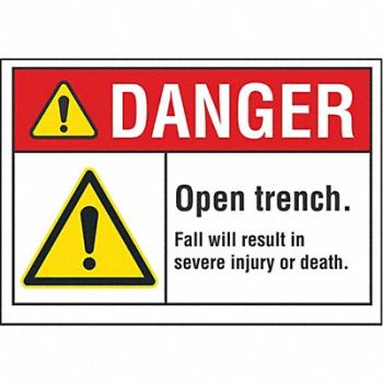 LYLE Open Trench Danger Rflct Label 5inx7in, 62TK47
