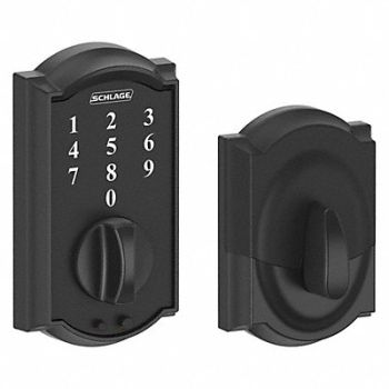 SCHLAGE RESIDENTIAL Electronic Lock Deadbolt Blk Powder Coat, 457F62