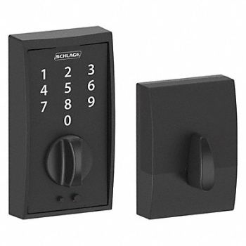 SCHLAGE RESIDENTIAL Electronic Lock Deadbolt Blk Powder Coat, 457F66
