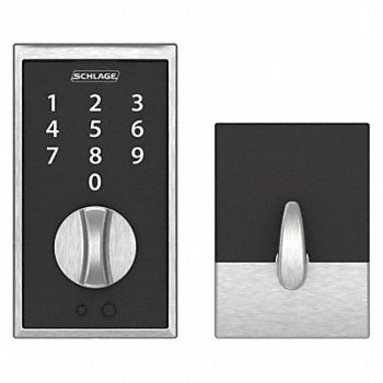 SCHLAGE RESIDENTIAL Electronic Lock Deadbolt Satin Chrome, 457F68