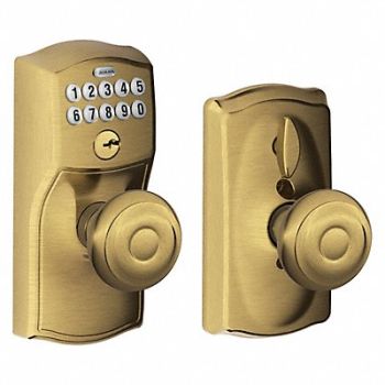 SCHLAGE RESIDENTIAL Push Button Lockset Knob Antique Brass, 457F95