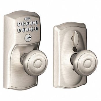SCHLAGE RESIDENTIAL Push Button Lockset Knob Satin Nickel, 457F96
