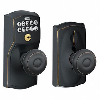 SCHLAGE RESIDENTIAL Push Button Lockset Knob Antique Bronze, 457F97