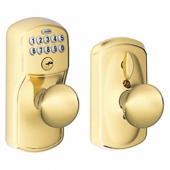 SCHLAGE RESIDENTIAL Push Button Lockset Knob Bright Brass, 457F98