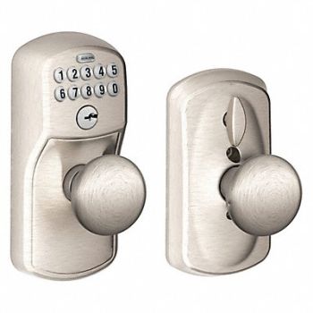 SCHLAGE RESIDENTIAL Push Button Lockset Knob Satin Nickel, 457F99