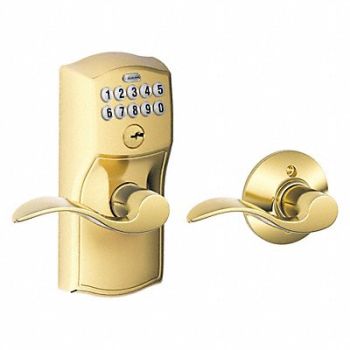 SCHLAGE RESIDENTIAL Electronic Lock Lever Handle Brass, 457G01