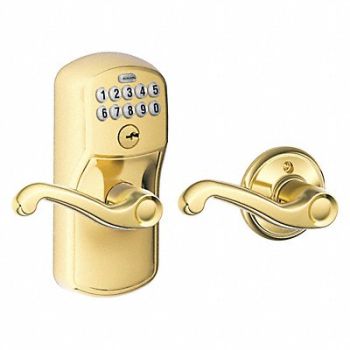 SCHLAGE RESIDENTIAL Electronic Lock Lever Handle Brass, 457G07
